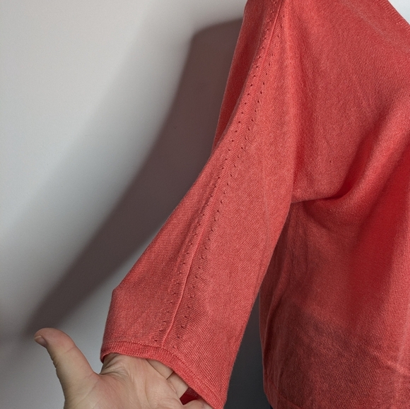 J Jill Peach Salmon Loose Knit Lightweight Linen Blend Open Cardigan Sweater M - Picture 3 of 8